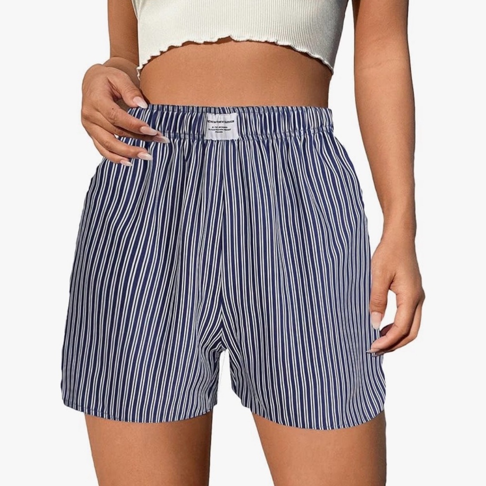 OYOANGLE Casual Striped Shorts Navy Medium